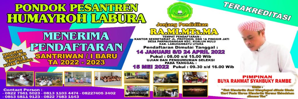PONDOK PESANTREN HUMAYROH LABURA SOLUSI CERDAS MENDIDIK GENERASI ISLAMI RELIGIUS & BERAKHLAK KARIMAH