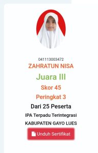 Siswa SMPIT Muhammadiyah Raih Juara III KSM Bidang IPA Terpadu Terintegrasi