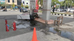 Dispenser SPBU Blok Sawah Rusak Terseret Mobil OTK Ngaku Wartawan