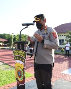 “Turut Berduka” Usai Apel, Kapolres Aceh Utara Pimpin Doa Bagi Korban Gempa Cianjur