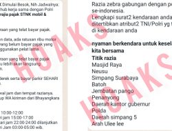 Polisi Pastikan Pesan WhatsApp Terkait Jadwal dan Lokasi Razia STNK Hoaxs