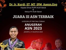 Kadis PUPR Aceh Barat Raih Juara III ASN Terbaik